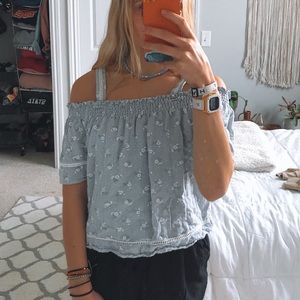 Light blue floral off the shoulder tank